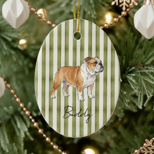 Hand Drawn Pet Portrait Sketch Watercolor Bulldog Ceramic Tree Decoration
