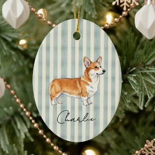 Hand Drawn Pet Portrait Watercolor Corgi Ceramic Tree Decoration
