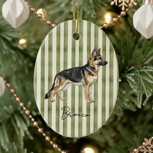 Hand Drawn Pet Portrait Watercolor German Shepherd Ceramic Tree Decoration