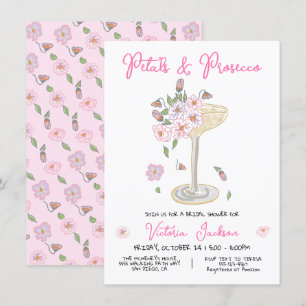 Hand Drawn Petals and Presecco Bridal Shower Invitation