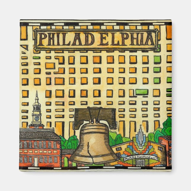 Hand-Drawn Philadelphia Map Magnet (Front)