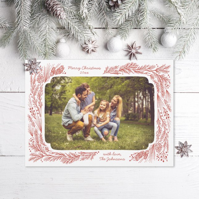 Hand drawn Pine Frame Christmas Photo Holiday Card (Creator Uploaded)