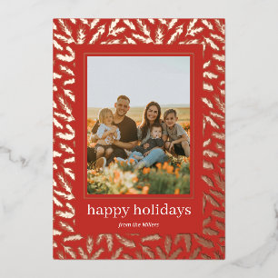Hand drawn pine frame foil Holiday photo card
