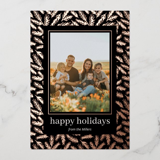 Hand drawn pine frame foil Holiday photo card (Front)