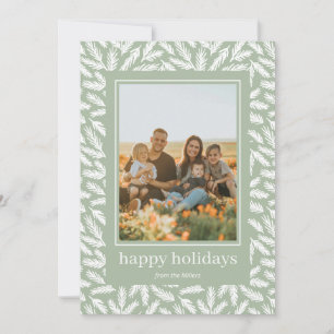 Hand drawn pine leaves framed Holiday photo card