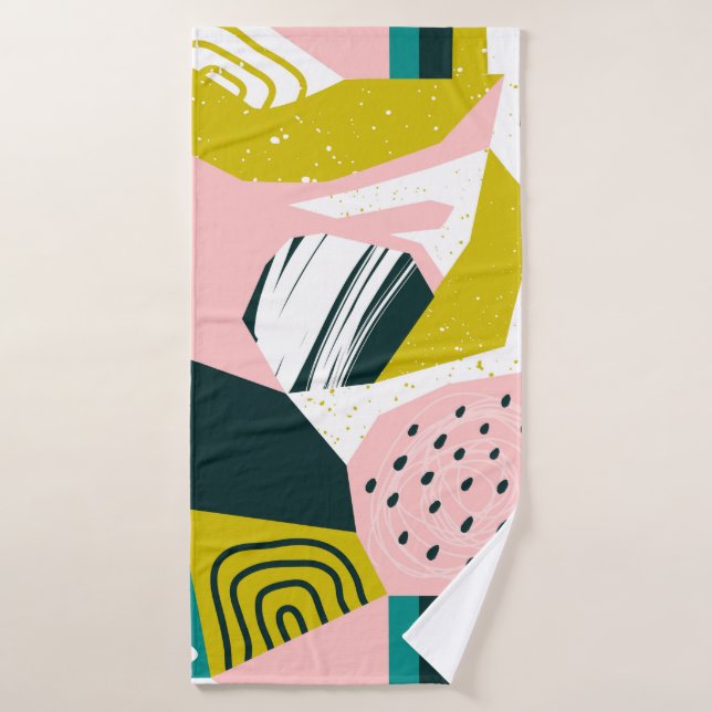 Hand drawn pineapples and various shapes, spots, d bath towel (Bath Towel)
