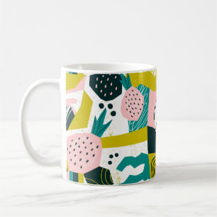 Hand drawn pineapples and various shapes, spots, d coffee mug