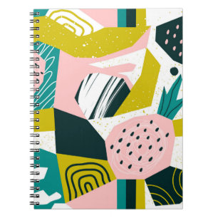 Hand drawn pineapples and various shapes, spots, d notebook