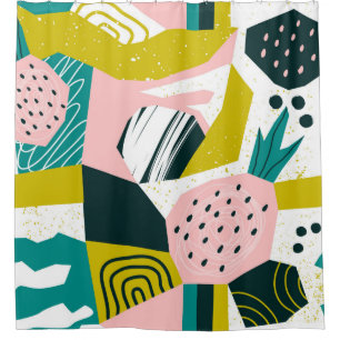 Hand drawn pineapples and various shapes, spots, d shower curtain