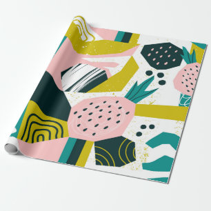 Hand drawn pineapples and various shapes, spots, d wrapping paper
