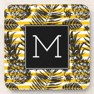 Hand Drawn Pineapples   Monogram Coaster