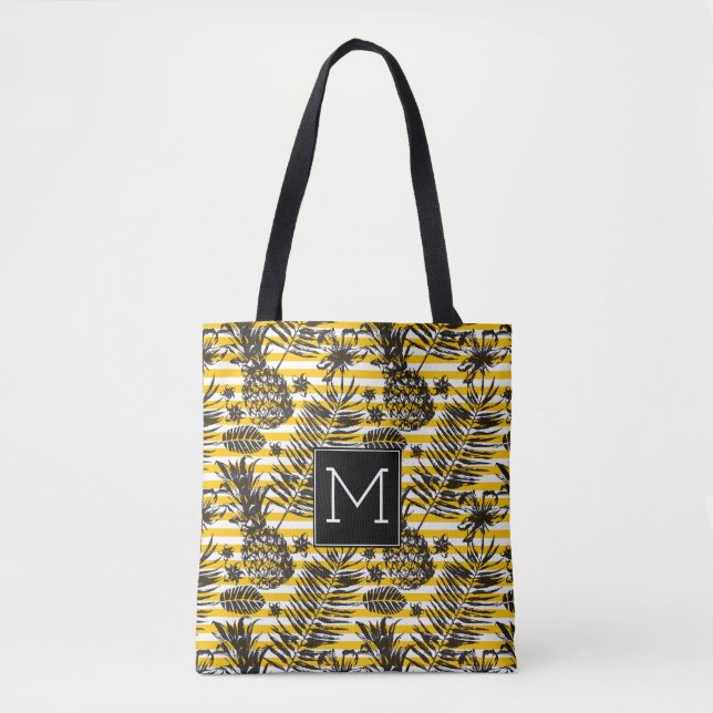 Hand Drawn Pineapples | Monogram Tote Bag (Front)