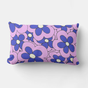 Hand Drawn Pink and Blue Flower Design Lumbar Cushion