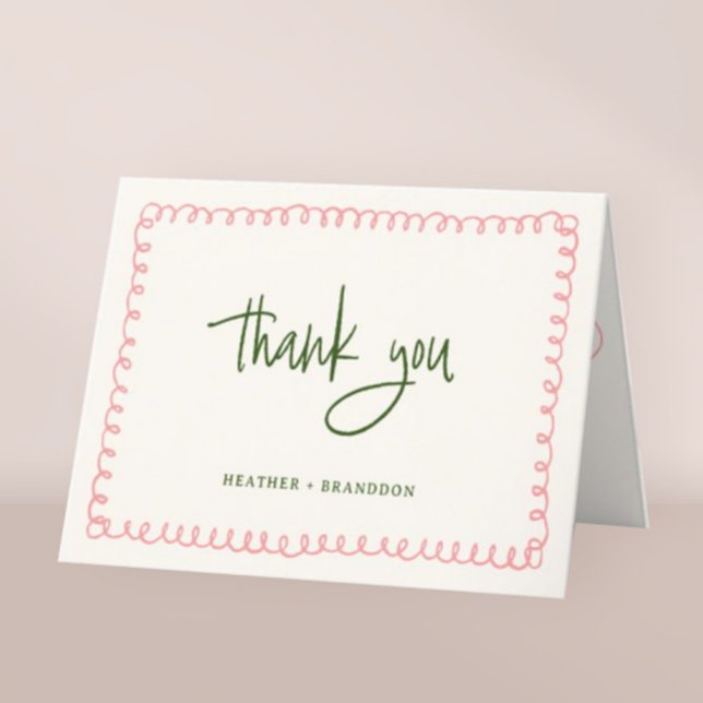 Hand Drawn Pink and Green Colourful Wedding  Thank You Card (Creator Uploaded)
