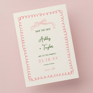 Hand Drawn Pink and Green French Fun Wedding  Save The Date