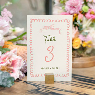 Hand Drawn Pink and Green French Fun Wedding  Table Number