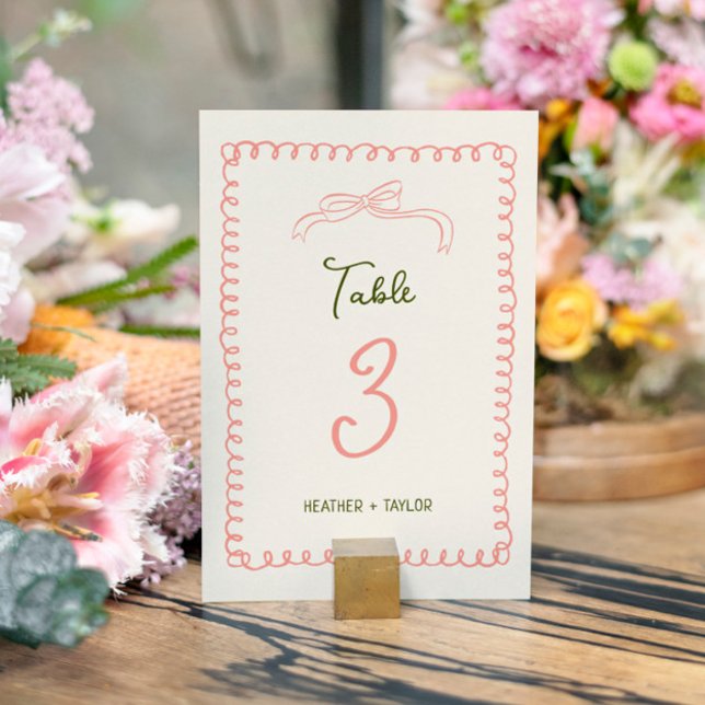 Hand Drawn Pink and Green French Fun Wedding  Table Number (Creator Uploaded)