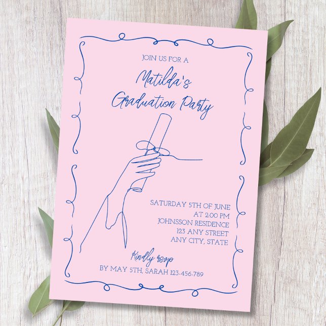 Hand Drawn Pink & Blue 2024 Graduation Invitation (Hand Drawn Pink & Blue 2024 Graduation Invitation)