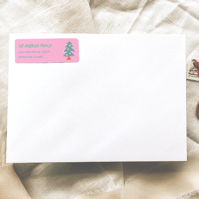 Hand Drawn Pink Blue Christmas Tree Doddle Address (Creator Uploaded)