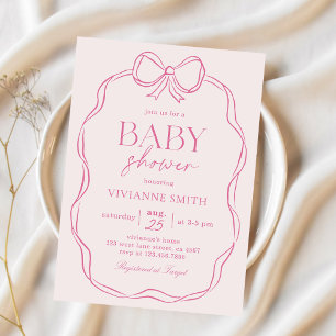 Hand Drawn Pink Bow Baby Girl Shower Invitation