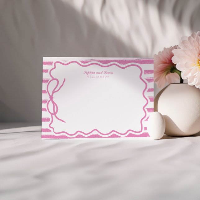 Hand Drawn Pink Bow Bridal Shower Stationery Card (Creator Uploaded)