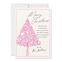 Hand Drawn Pink Bow Christmas Tree Merry Christmas