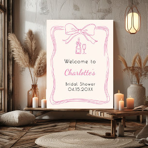Hand drawn pink bow frame bridal shower welcome poster