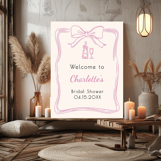 Hand drawn pink bow frame bridal shower welcome poster (Creator Uploaded)