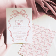 Hand drawn Pink Bow Sweet Baby Girl Shower