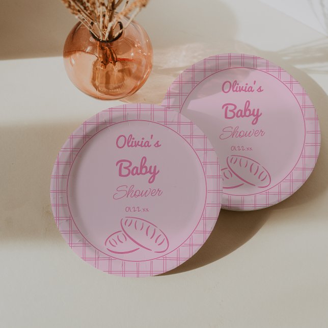 Hand Drawn Pink Bun In The Oven Baby Girl Shower Paper Plate (Creator Uploaded)