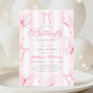 Hand Drawn Pink Butterflies Baby Shower Invitation