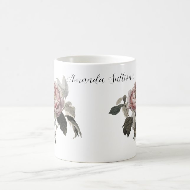 Hand drawn pink cabbage rose (PERSONLIZE) Magic Mug (Center)