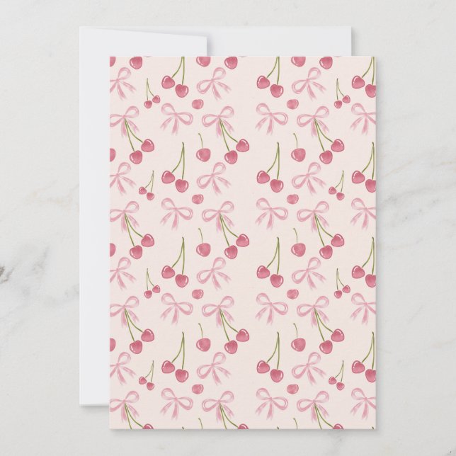 Hand-drawn Pink Cherry Coquette Seamless Pattern Invitation (Front)