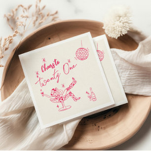 Hand Drawn Pink Coastal Cow Girl 21st Birthday  Napkin