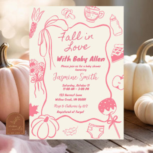 Hand Drawn Pink Fall in Love Baby Shower Invitation