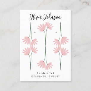 Hand Drawn Pink Floral Jewellery Earring Display Business Card