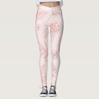hand drawn pink flowers leggings