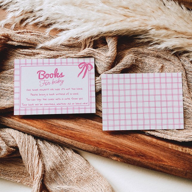 Hand Drawn Pink Girl Bow Gingham Book Request Enclosure Card (Creator Uploaded)