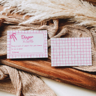Hand Drawn Pink Girl Bow Gingham Diaper Raffle Enclosure Card