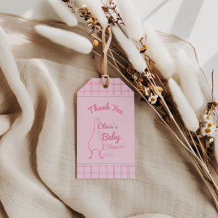 Hand Drawn Pink Goose Baby Girl Shower Gift Tags