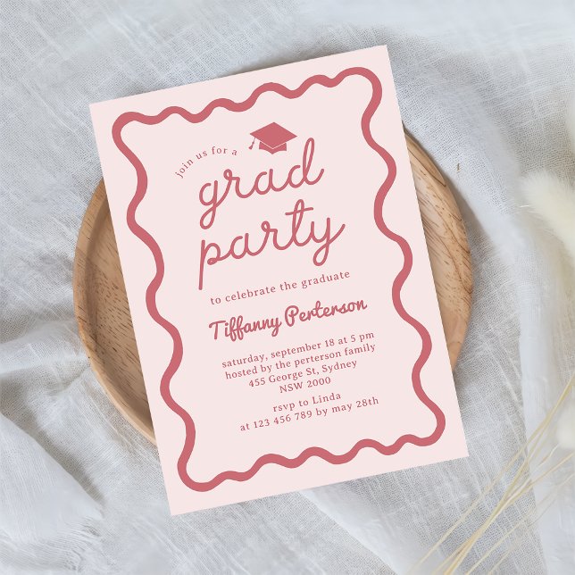 Hand Drawn Pink Graduation Party Invitation (Creator Uploaded)