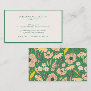 Hand Drawn Pink Green Floral Wildflower Aesthetic Business Card
