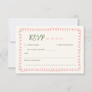 Hand Drawn Pink Green French Fun Wedding RSVP Card