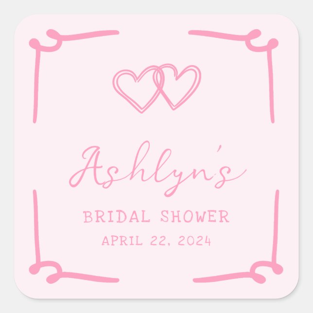 Hand Drawn Pink Heart Bridal Shower Stickers (Front)