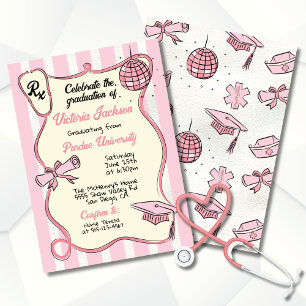 Hand drawn Pink Medical Disco Ball Graduation Invitation