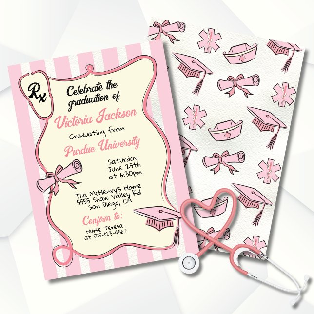 Hand drawn Pink Medical Prescription Graduation Invitation (Creator Uploaded)