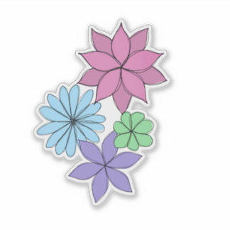 Hand-Drawn Pink, Purple, Blue, Mint Flower Sticker