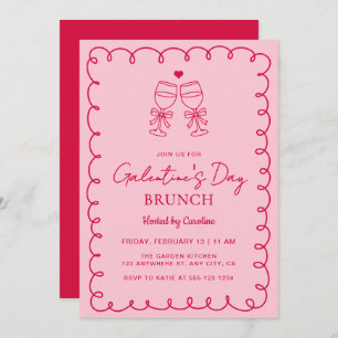 Hand Drawn Pink Red Galentine's Day Brunch Invitation