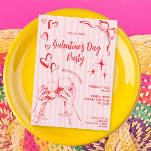Hand Drawn Pink Red Galentine's Day Cocktail Party Invitation
