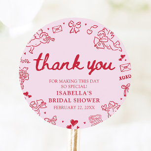 Hand Drawn Pink Red Hearts Valentine Bridal Shower Classic Round Sticker